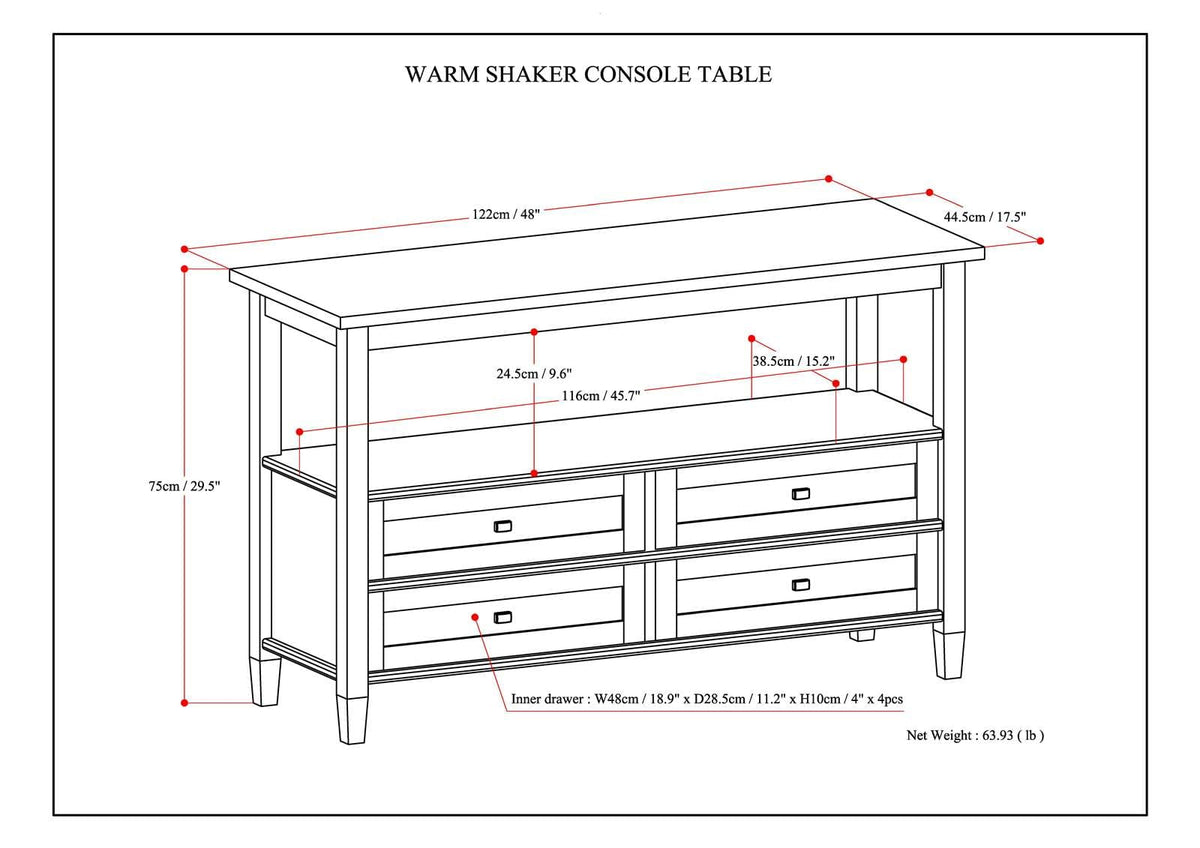 Light Brown Wood Console Table - 48" Wide Storage Sofa Table