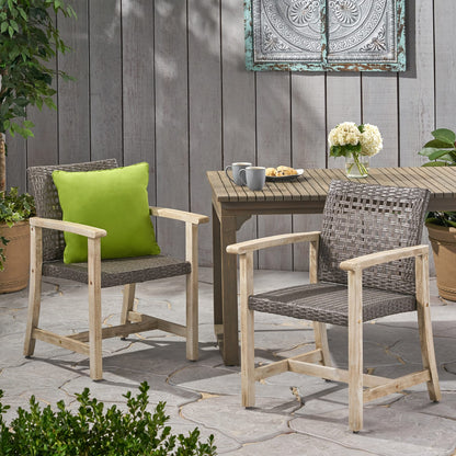 Hampton Wood & Wicker Dining Chairs (Set of 2) - Black + Grey
