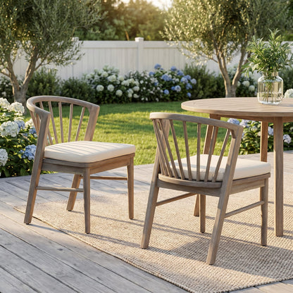 Light White Acacia Wood Patio Dining Chairs Set of 2