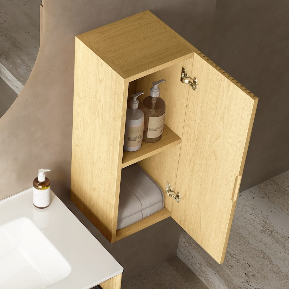 Light Oak Bathroom Storage Cabinet - 12" Floating Vanity with Shelf