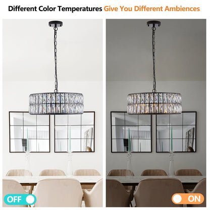 Black Modern Crystal Drum Chandelier - 6 Light Pendant Lighting Fixture