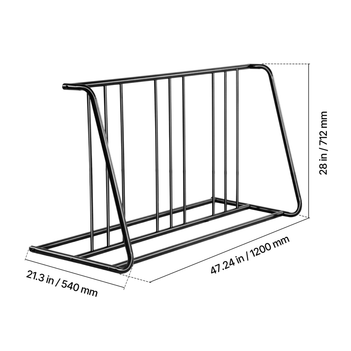 6 Bike Floor Rack - Black Carbon Steel Storage for Living Room