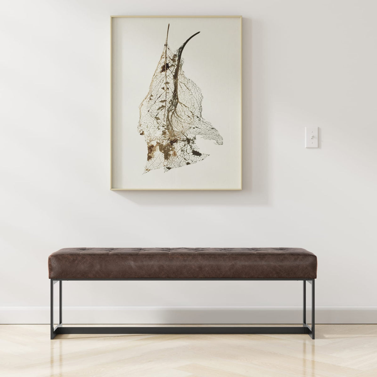 Brown Leather Ottoman Bench - 18" D x 56" W