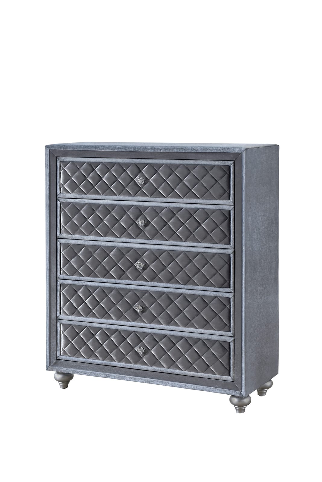 Gray Wood 5-Drawer Chest Bedroom Dresser Glam Style