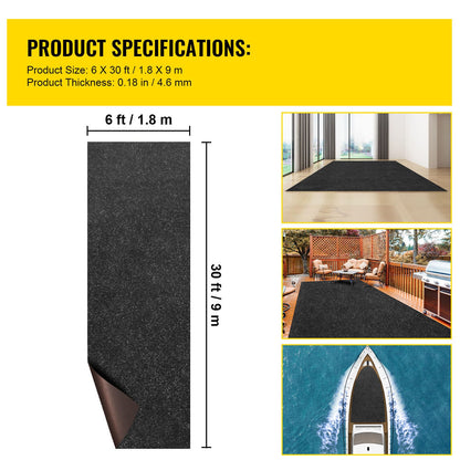 5.9 x 30 ft Charcoal Black Marine Carpet Roll
