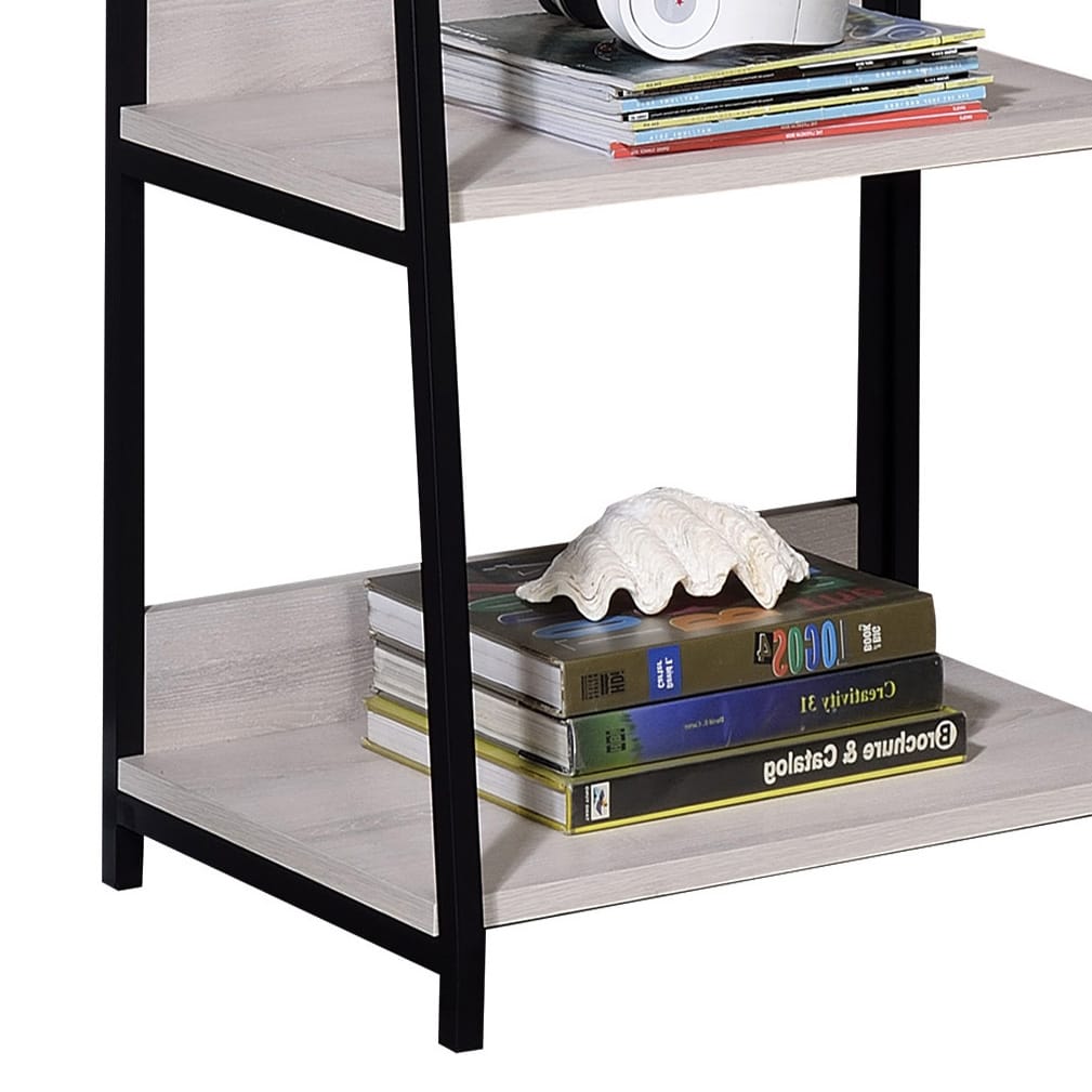 Natural & Black Ladder Bookshelf - 5 Tier Display Shelf