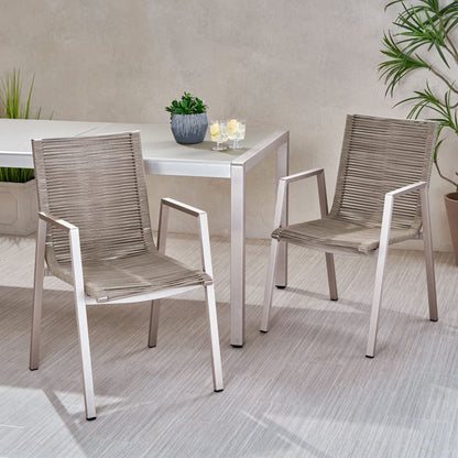 Modern Aluminum Patio Chairs - Taupe Rope Seat (Set of 2)