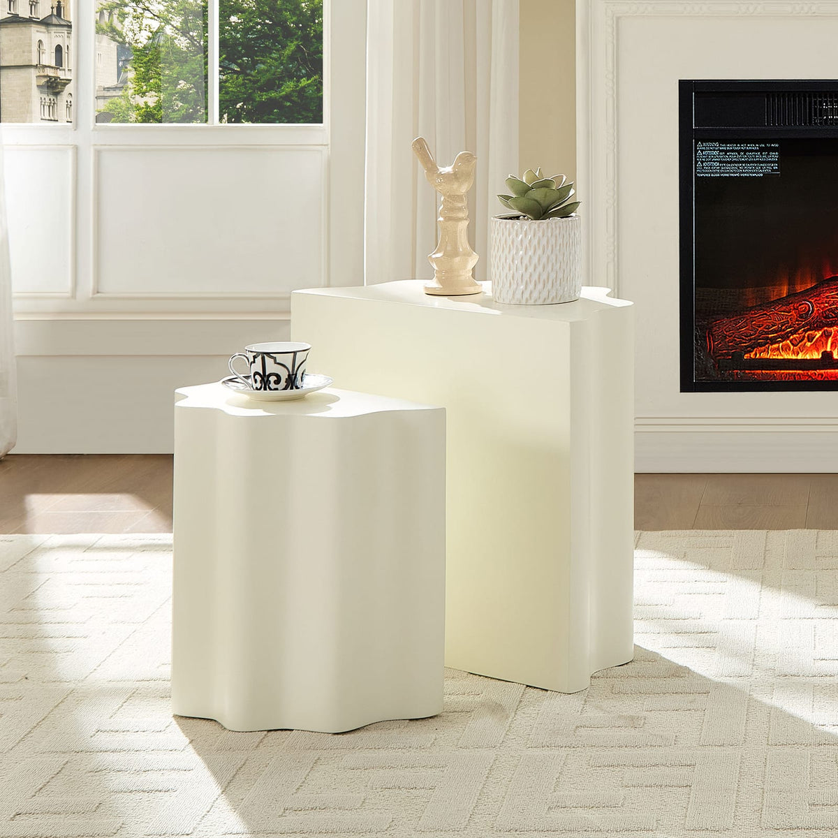 Beige Fiberglass Coffee Tables - 2 Piece Set for Living Room
