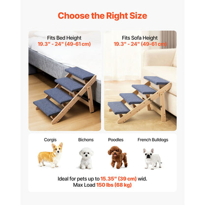 Sturdy Pine Pet Stairs for Dog Beds with Foldable Storage