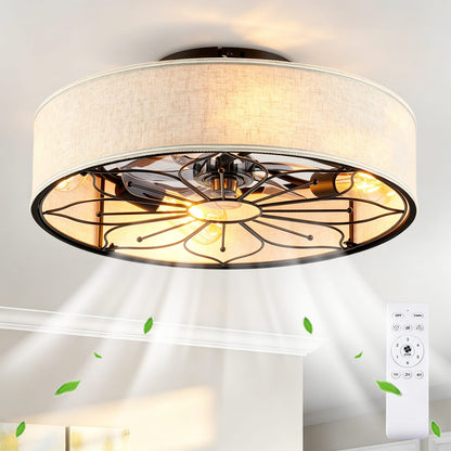 20" Lotus Design Fabric Farmhouse Ceiling Fan with Remote Control