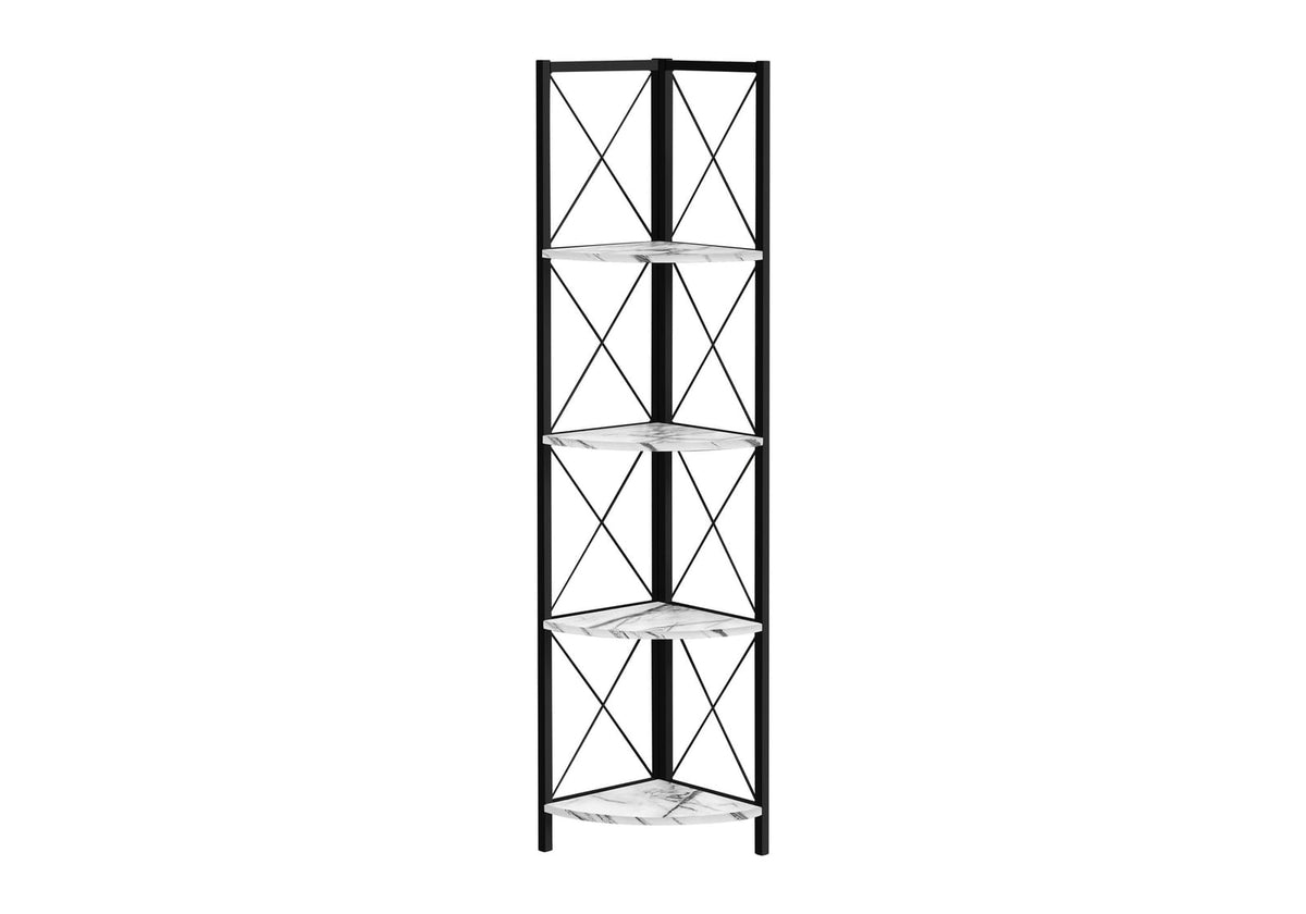 White Metal Corner Etagere Bookcase for Display and Storage for Living Room