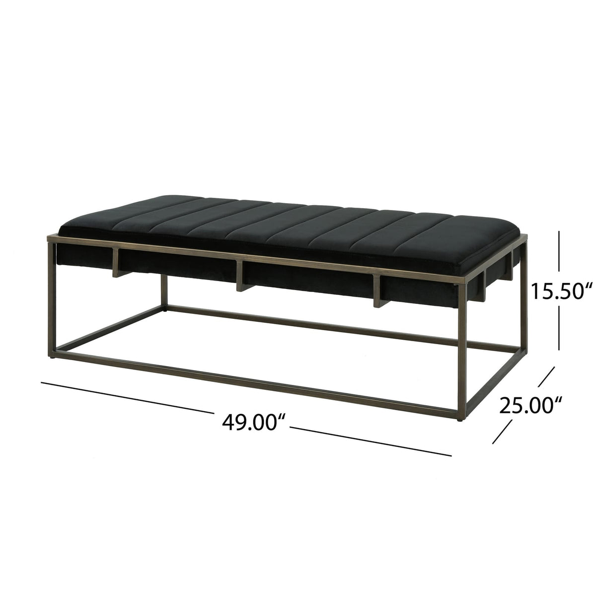 Black Velvet Ottoman Bench - Modern Bedroom Accent