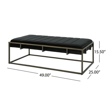 Black Velvet Ottoman Bench - Modern Bedroom Accent