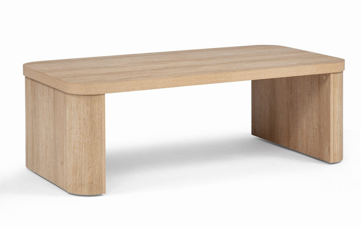 3pc Natural Wood Coffee Table Set - Modern Curved Design