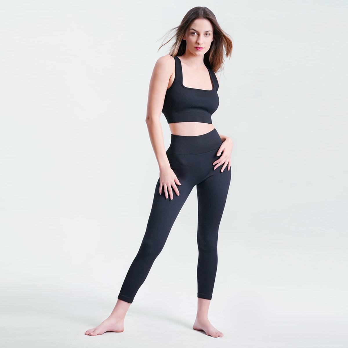 Black Nylon Mesh Sports Bra for Yoga and Workout