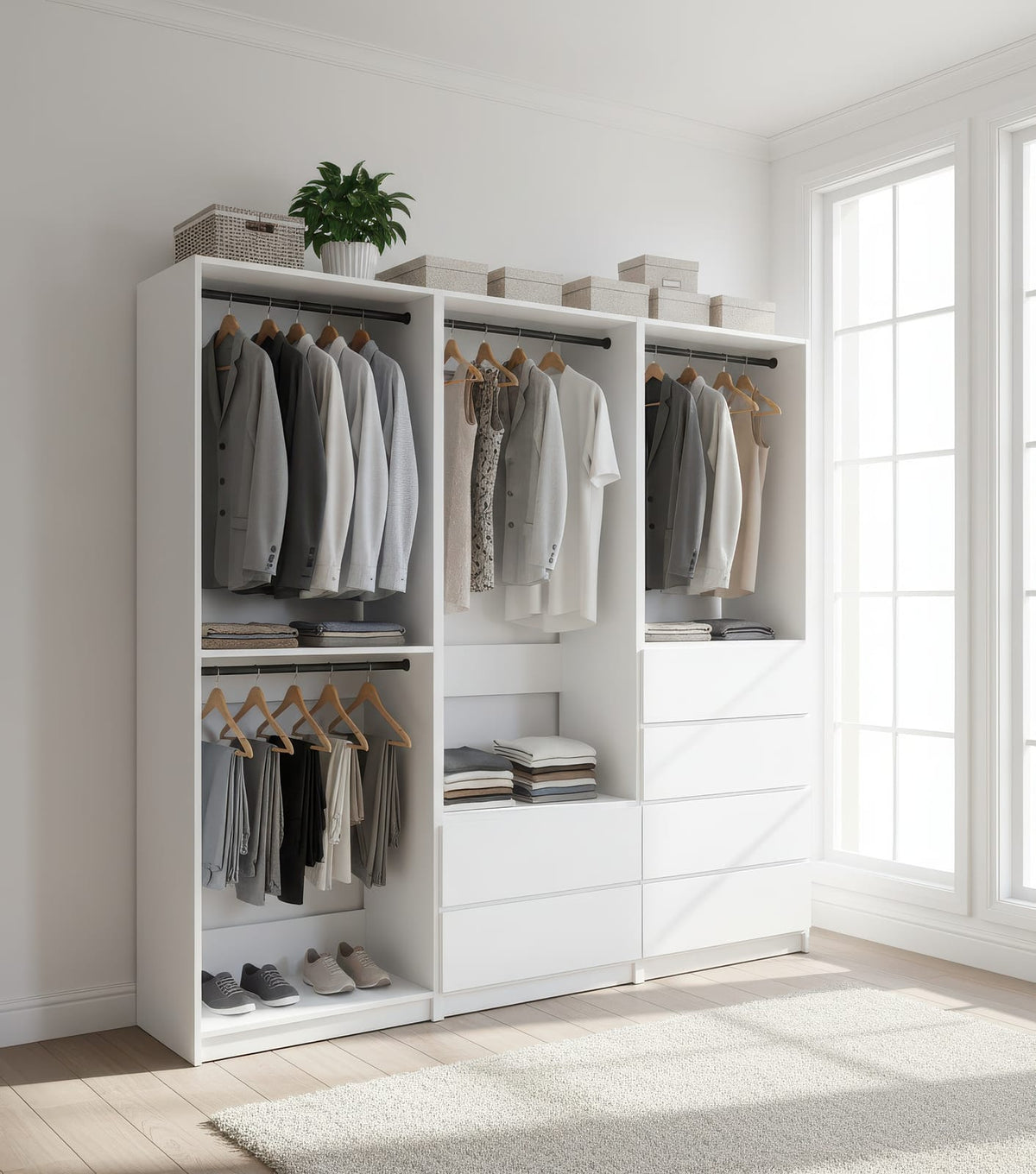 White Wood Walk-In Closet System - 5 Modular Units