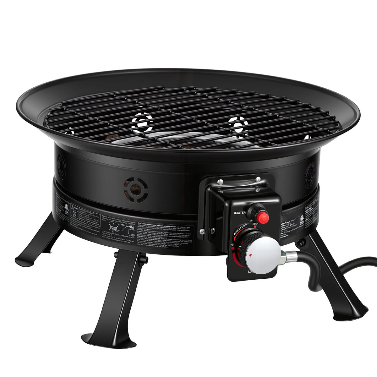 19 Inch Portable Propane Fire Pit - Black Stainless Steel Outdoor Heating