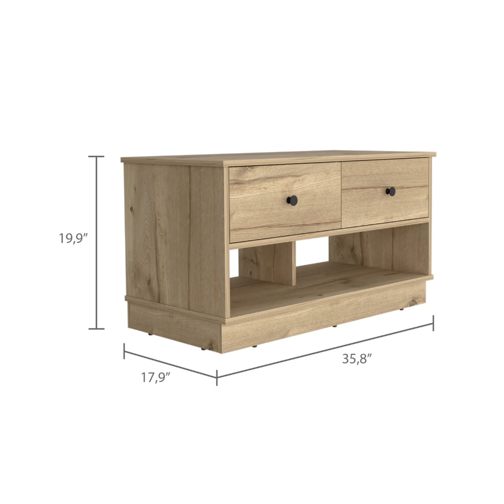 Beige Storage Bench with 2 Shelves & Drawers