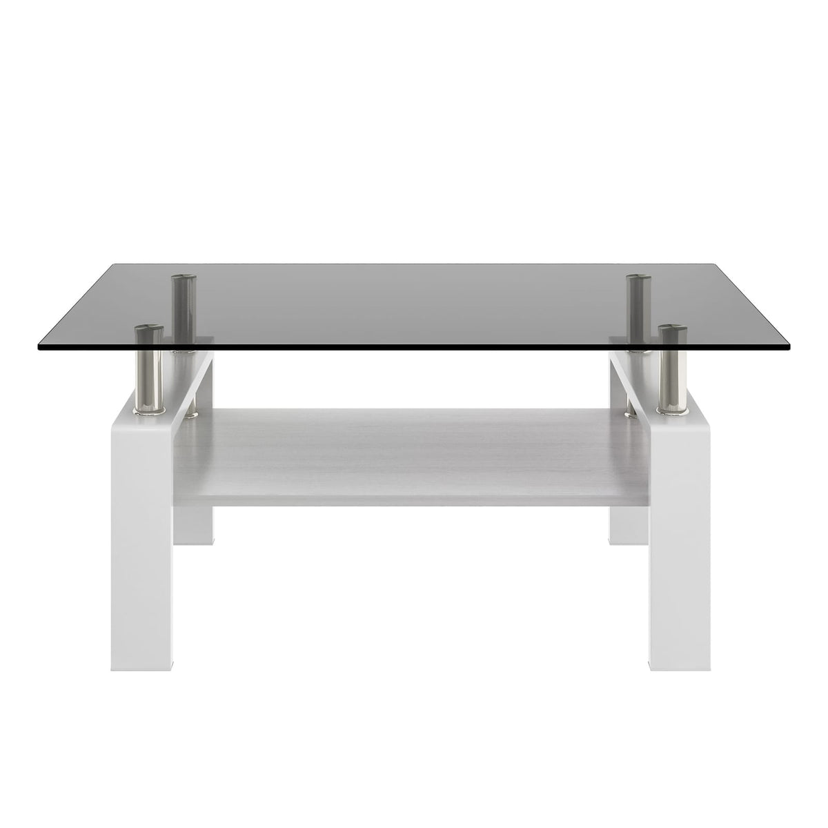 Rectangle Coffee Table - Gray Tempered Glass, Modern Storage Table