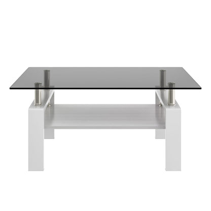 Rectangle Coffee Table - Gray Tempered Glass, Modern Storage Table