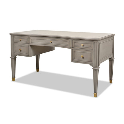 Gray Wood Executive Desk with 5 Drawers
