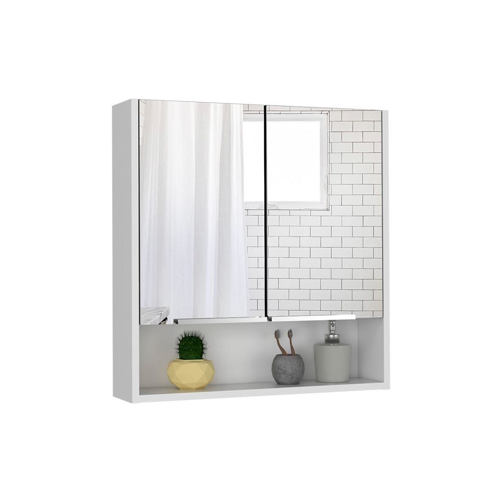 White Bathroom Storage Cabinet with Mirror - 23.4" Wide