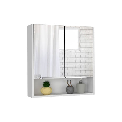 White Bathroom Storage Cabinet with Mirror - 23.4" Wide