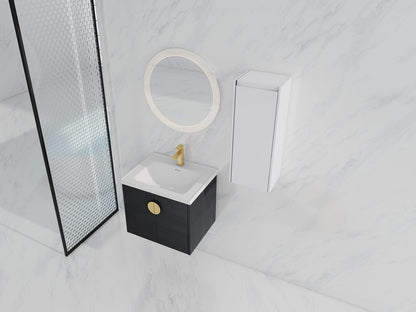 24" Wall-Mounted Bathroom Vanity - Black Chestnut, Storage Cabinet