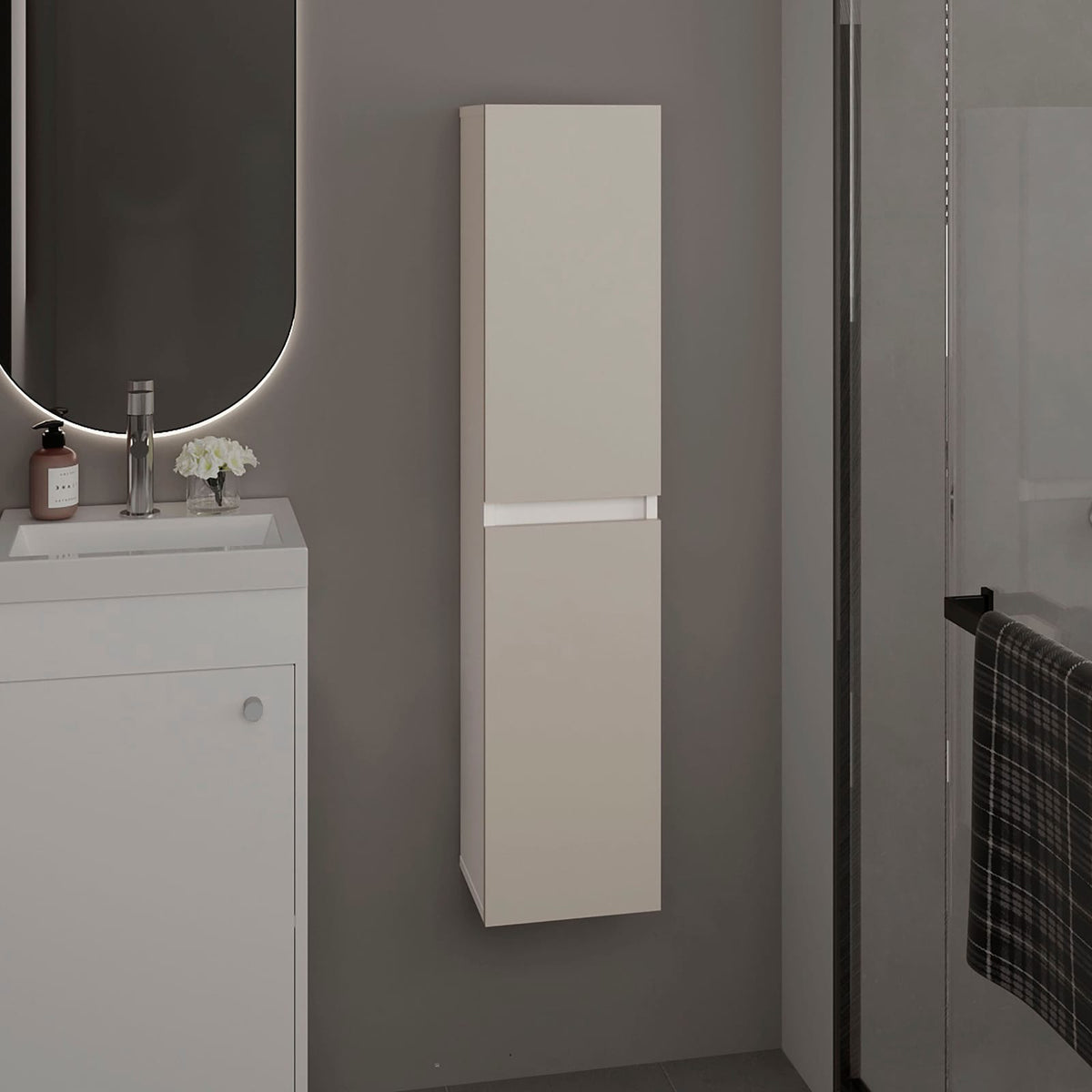 White Bathroom Cabinet - 2 Doors, 4 Shelves