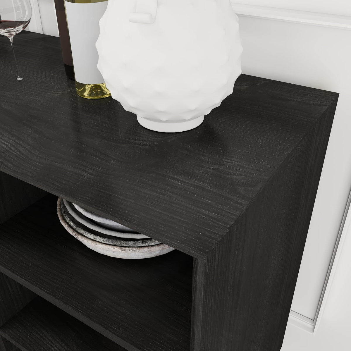 47.3" Farmhouse Sideboard Buffet - Black Wood MDF Storage Cabinet