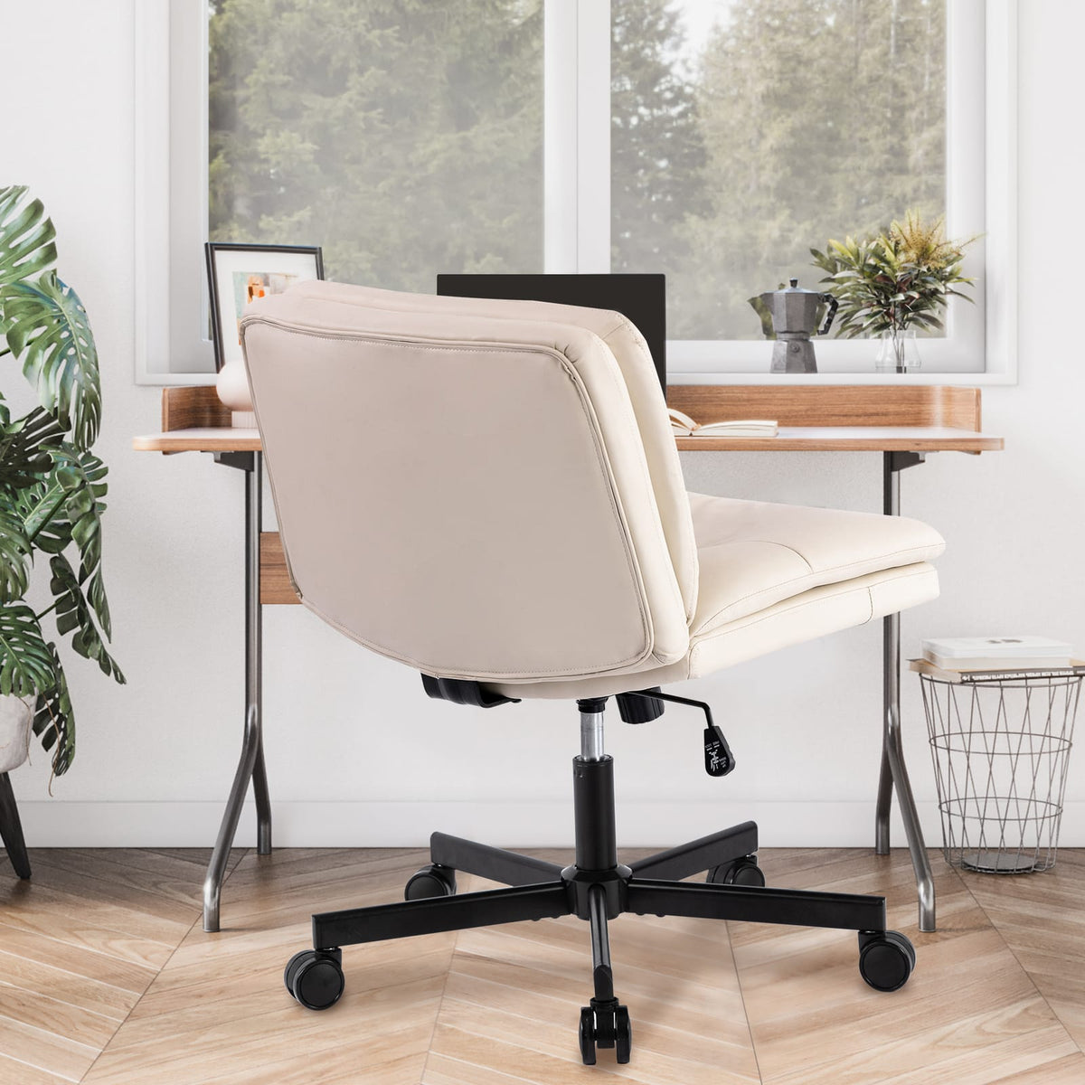 Beige Office Chair with Caster - Modern Living Room Desk Chair