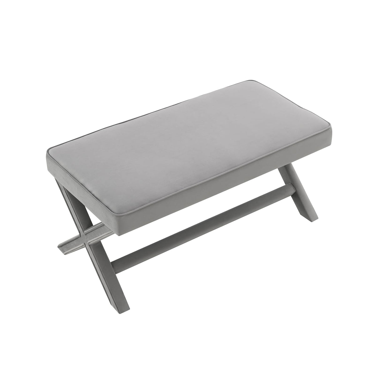 Light Grey Wood Ottoman Bench - Modern Living Room Accent