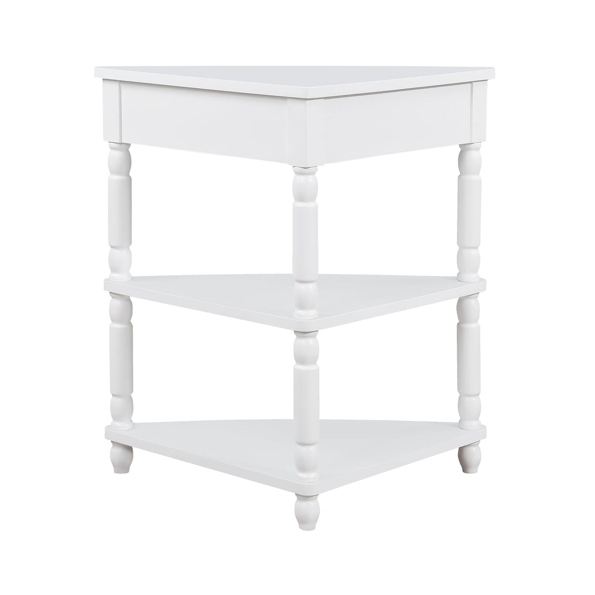 33.8" Small Triangle Corner Table - Milk White Rubber Wood for Living Room