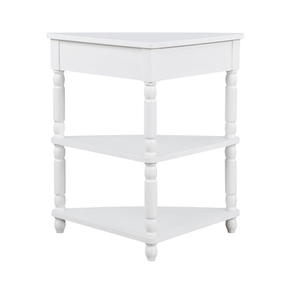 33.8" Small Triangle Corner Table - Milk White Rubber Wood for Living Room