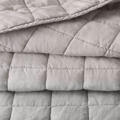 King Size Linen Quilt Set Gray for Bedrooms