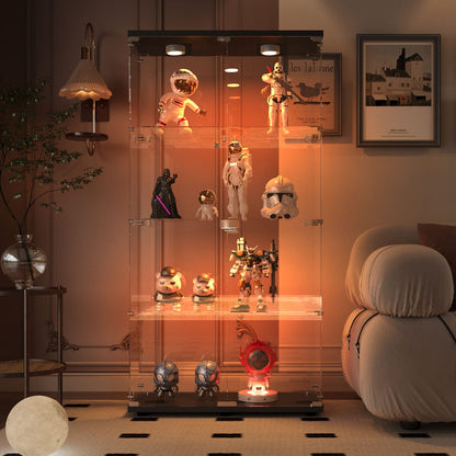 Tempered Glass Display Cabinet - 3-4 Shelf Black Storage Unit
