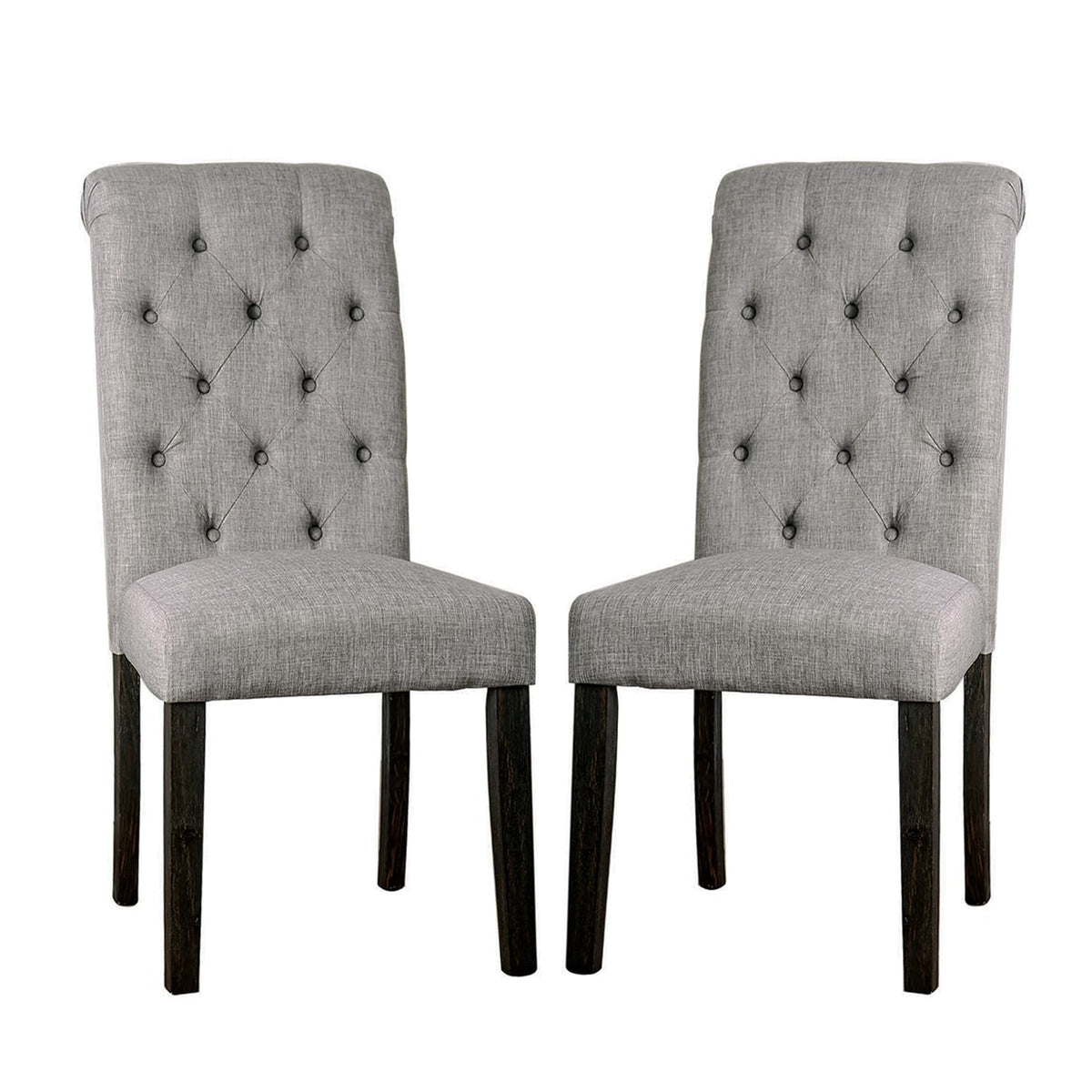 Antique Black Wood Fabric Dining Chairs Set for Dining Room