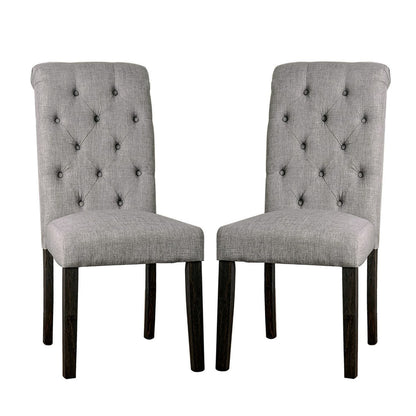 Antique Black Wood Fabric Dining Chairs Set for Dining Room