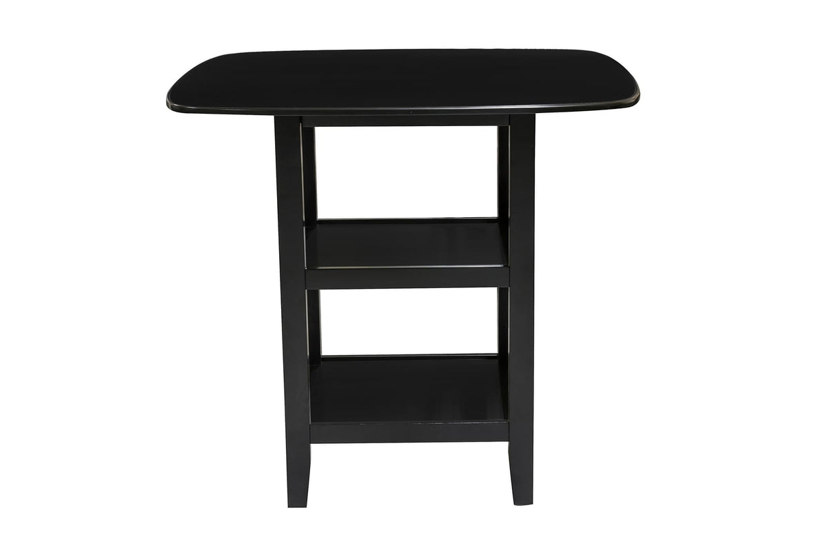 Black Counter Height Dining Set with Shelves and Four Chairs