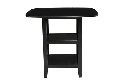 Black Counter Height Dining Set with Shelves and Four Chairs