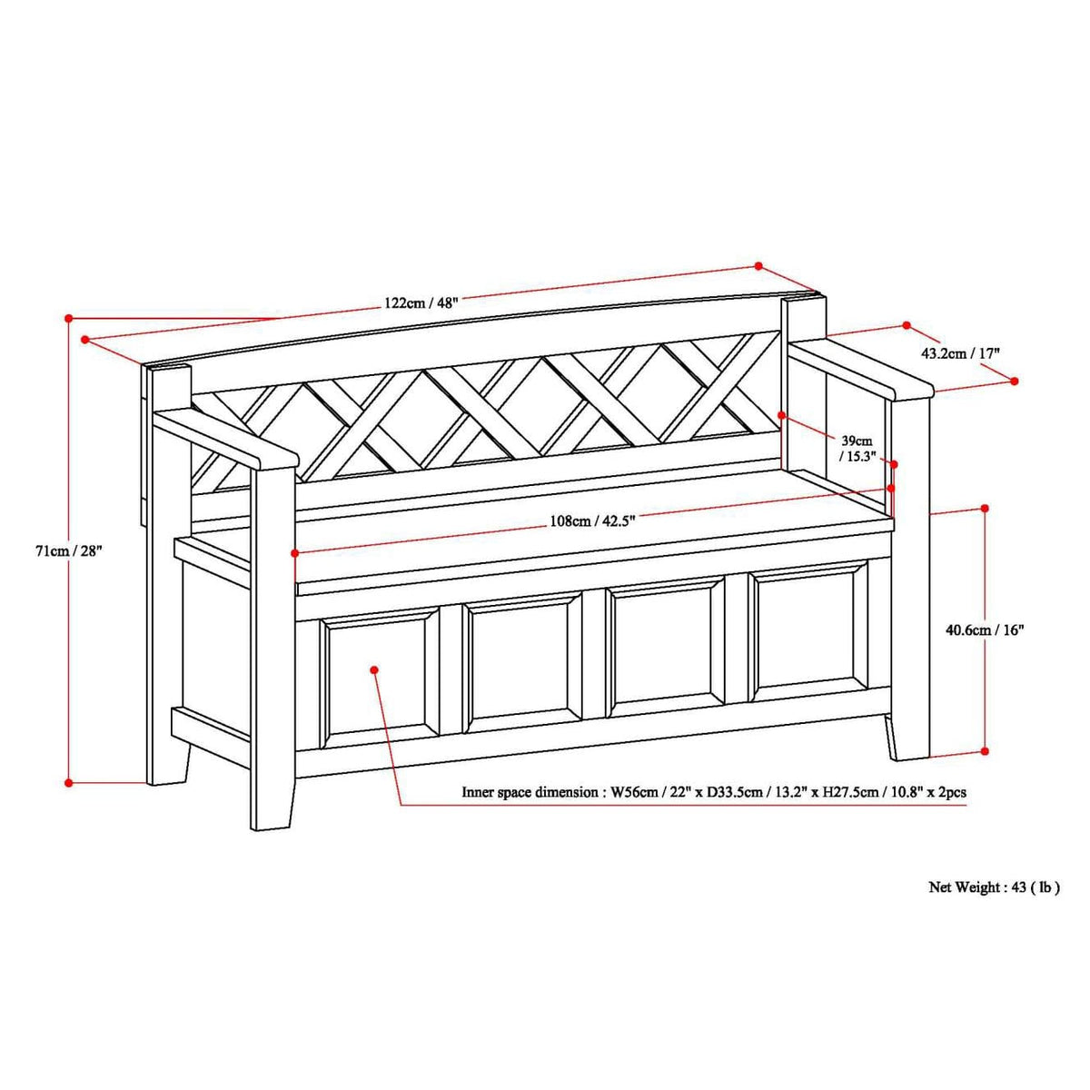 Light Brown Wood Entryway Bench with Storage