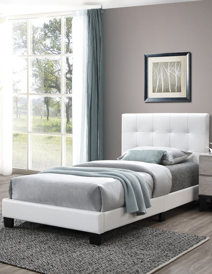 Twin Size White Faux Leather Bed Frame