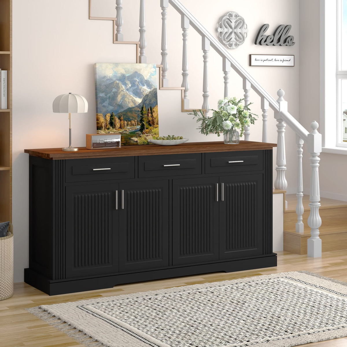 63" Fluted Sideboard Buffet Cabinet - Modern Kitchen Storage Console