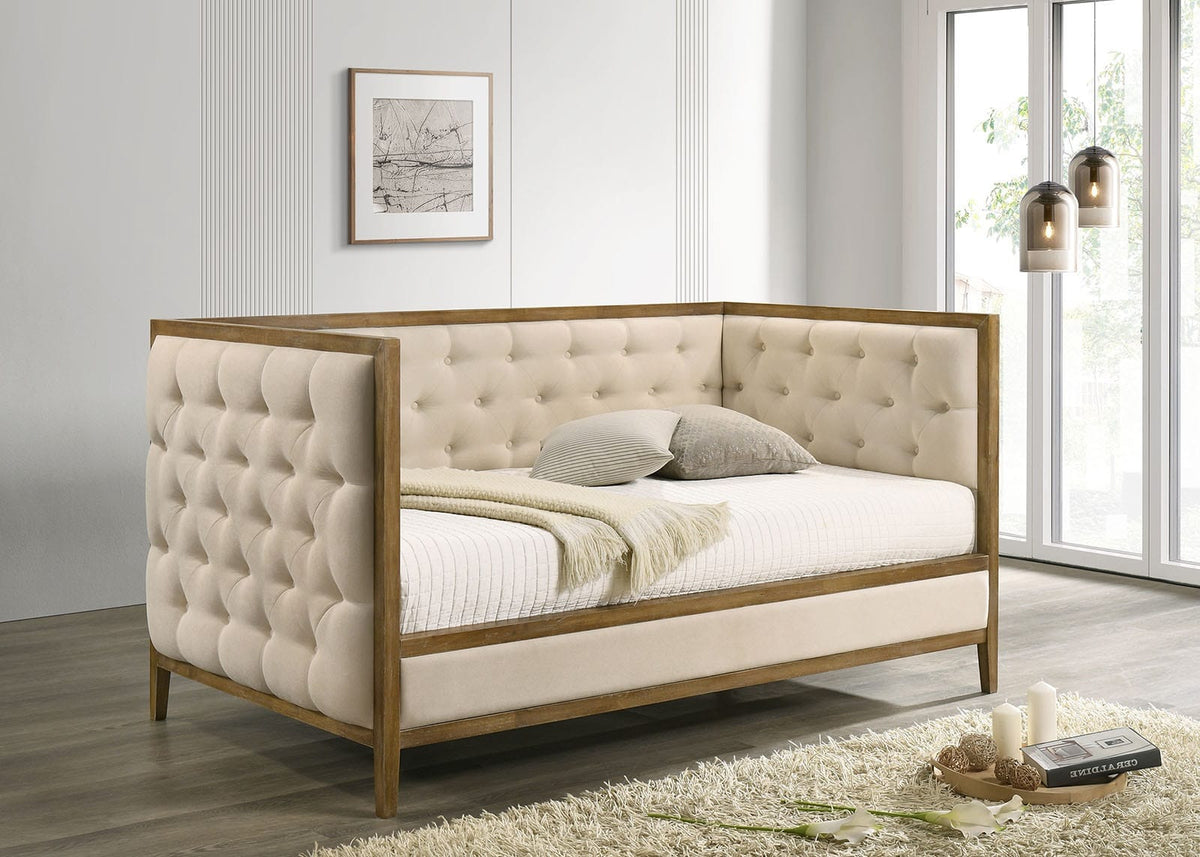 Natural Oak Fabric Sofa Bed - 83.5" Daybed for Living Room
