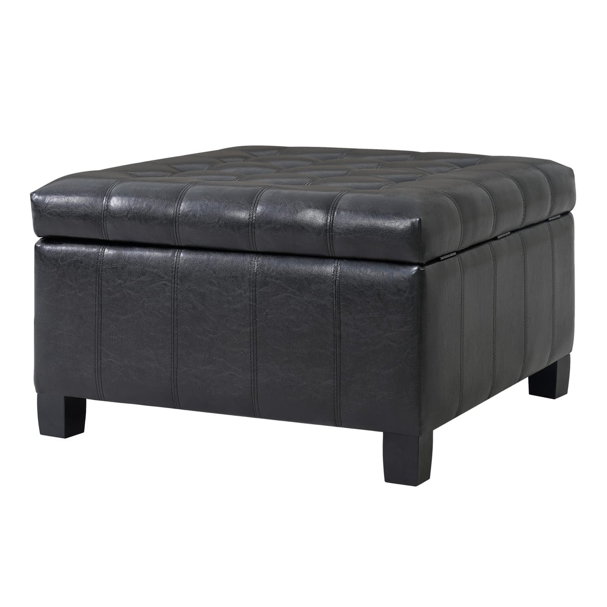 Black Storage Ottoman with Lift-Top - 30.25" Square for Living Room