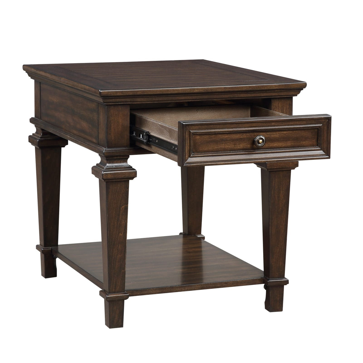 Espresso Wood End Table with Storage Drawer - Traditional Style for Living Room