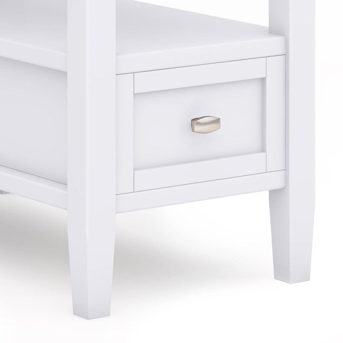 Solid Wood Drawer End Table in White for Bedroom Nightstand Storage for Living Room