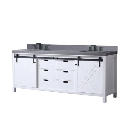White Wood Bathroom Vanity 84 Inch with Quartz Top and Faucet