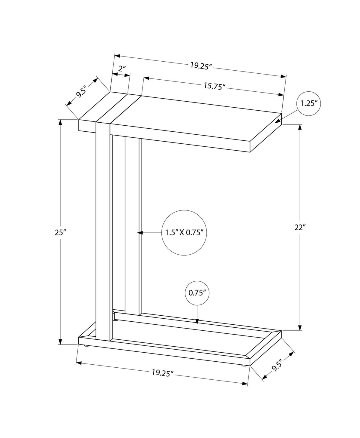 C-Shaped Accent Table with Metal Legs for Bedroom Side Storage for Living Room