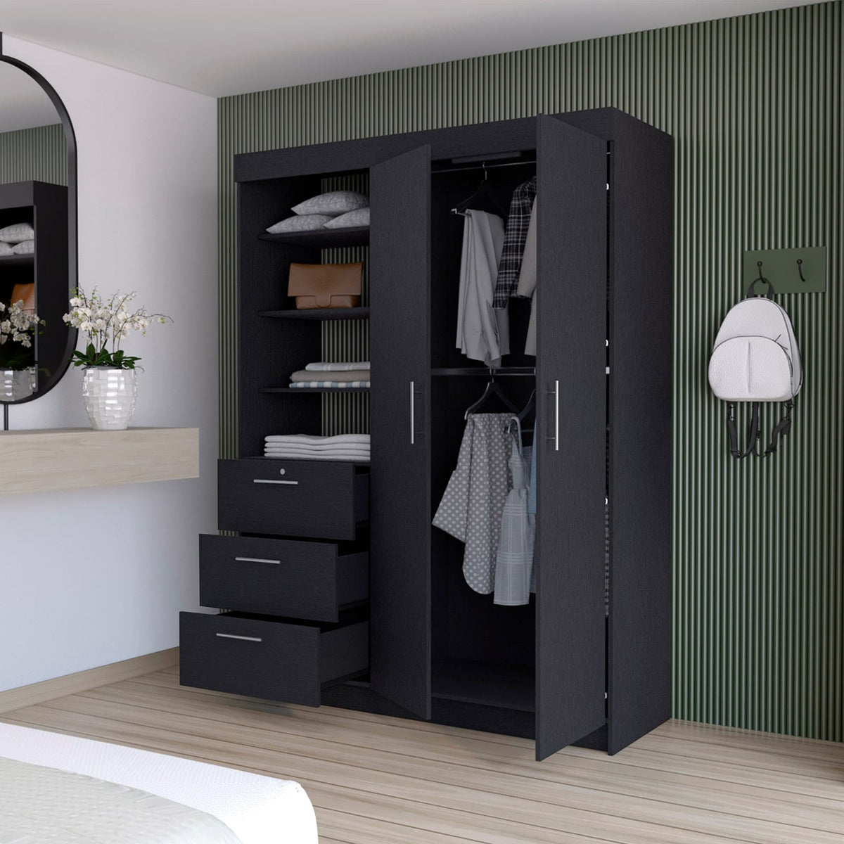 Wenge 3-Drawer Armoire - Bedroom Storage Furniture